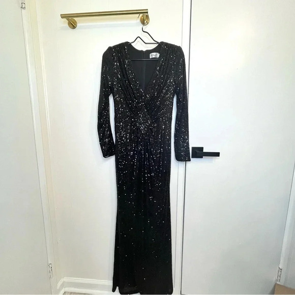 Eliza J black sequins diamond panel gown size 8 - Picture 3 of 11